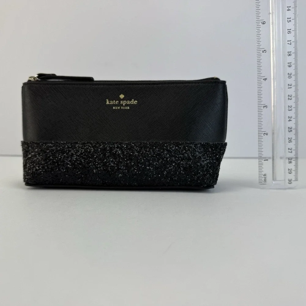 Kate Spade New York Greta Court Little Shiloh Black Sparkly Glitter Cosmetic Bag